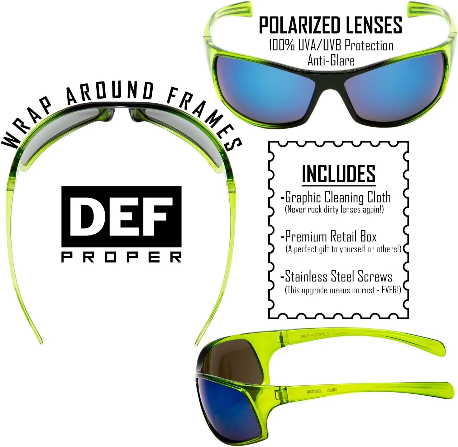 DEF Proper Polarized Wrap Around Sports Sunglasses