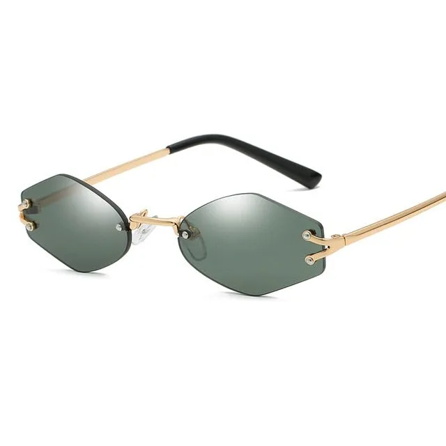 Diamond Shape Rivet Frameless Rimless Retro Sunglasses