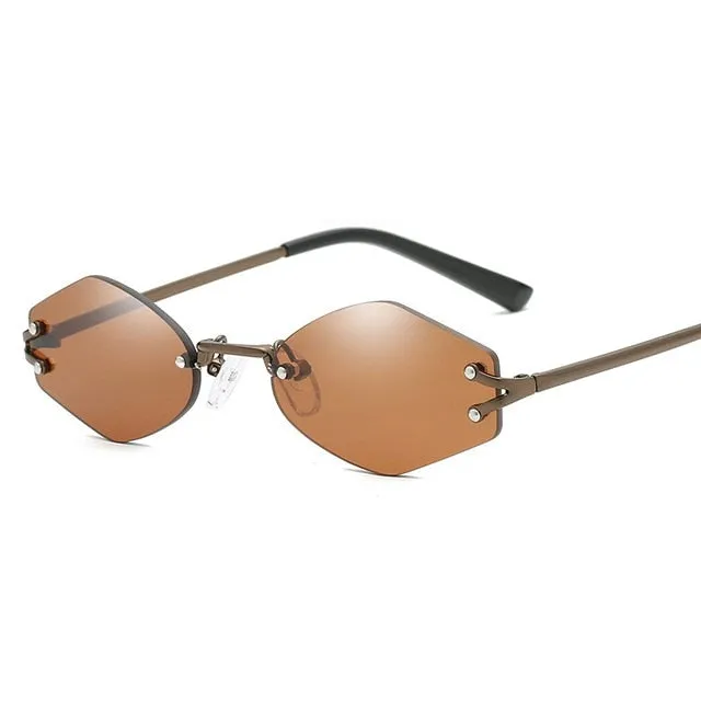 Diamond Shape Rivet Frameless Rimless Retro Sunglasses