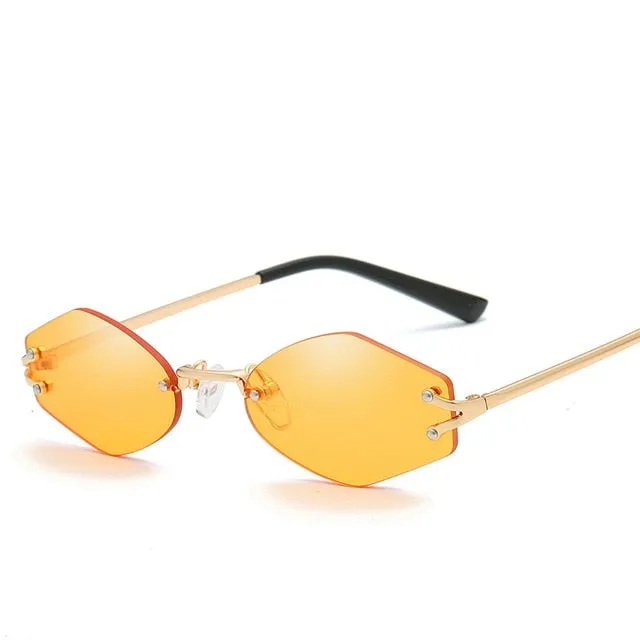 Diamond Shape Rivet Frameless Rimless Retro Sunglasses