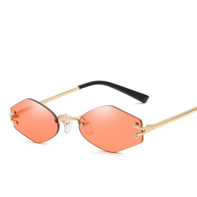 Diamond Shape Rivet Frameless Rimless Retro Sunglasses