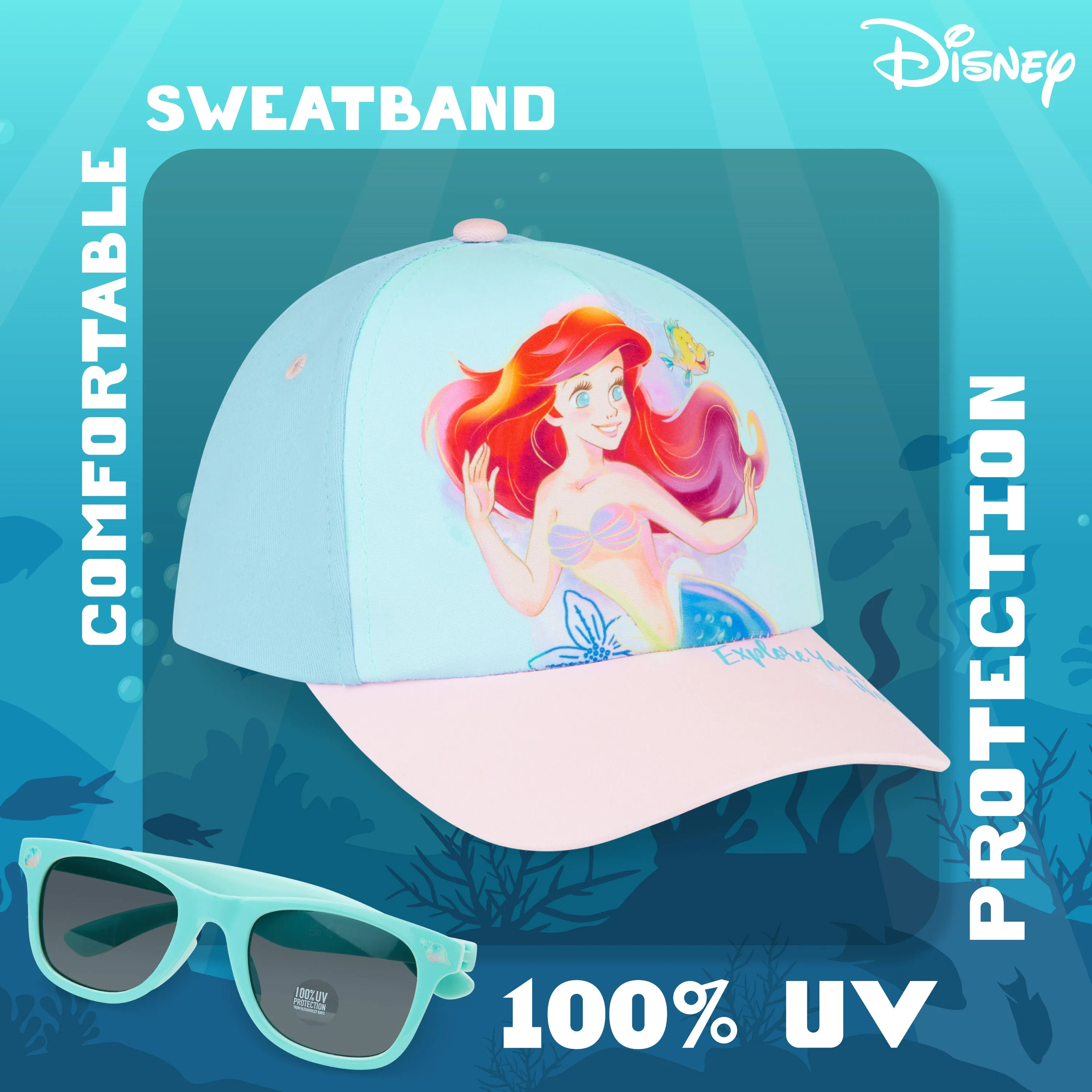 Disney Baseball Cap and Kids Sunglasses for Girls - The Little Mermaid