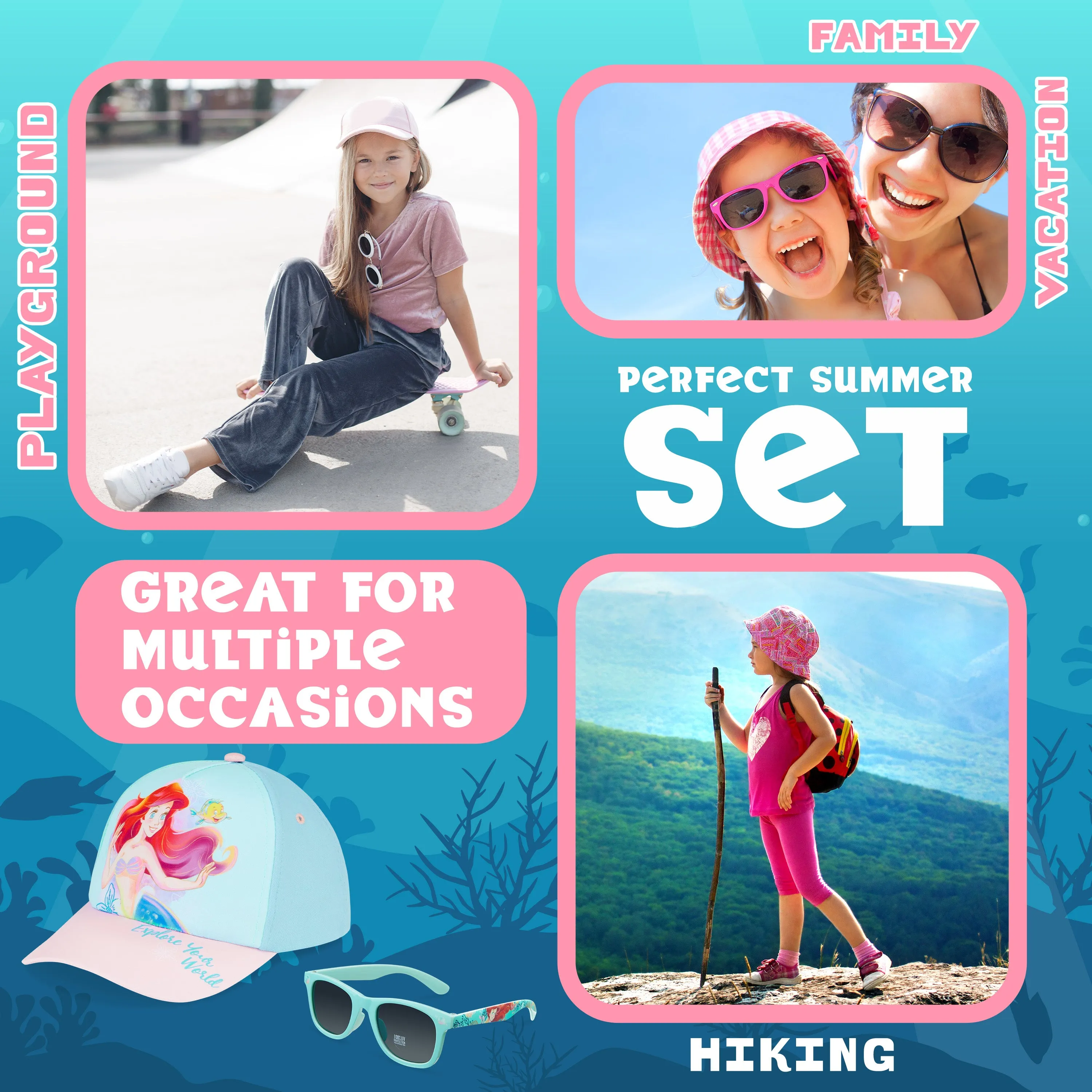 Disney Baseball Cap and Kids Sunglasses for Girls - The Little Mermaid