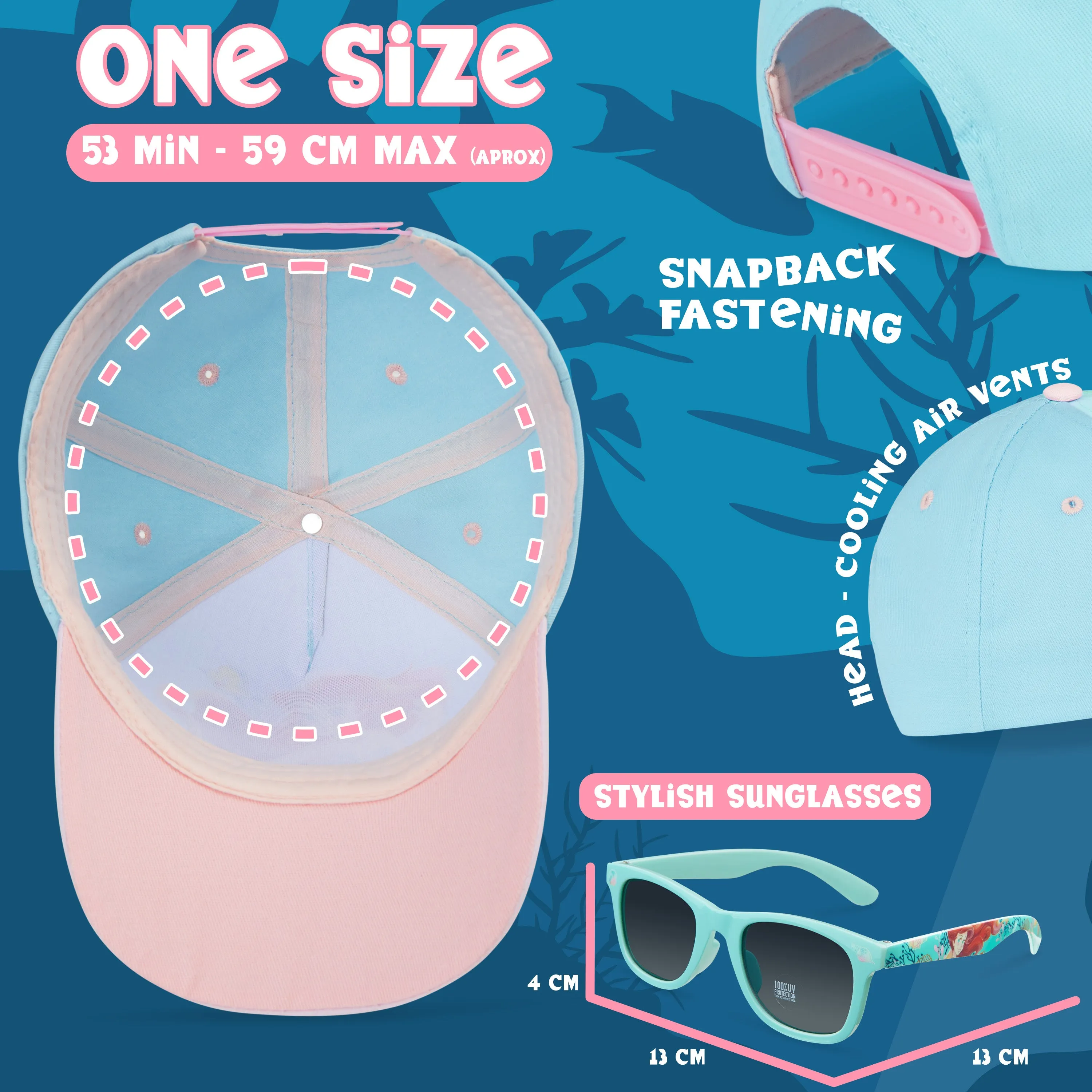 Disney Baseball Cap and Kids Sunglasses for Girls - The Little Mermaid
