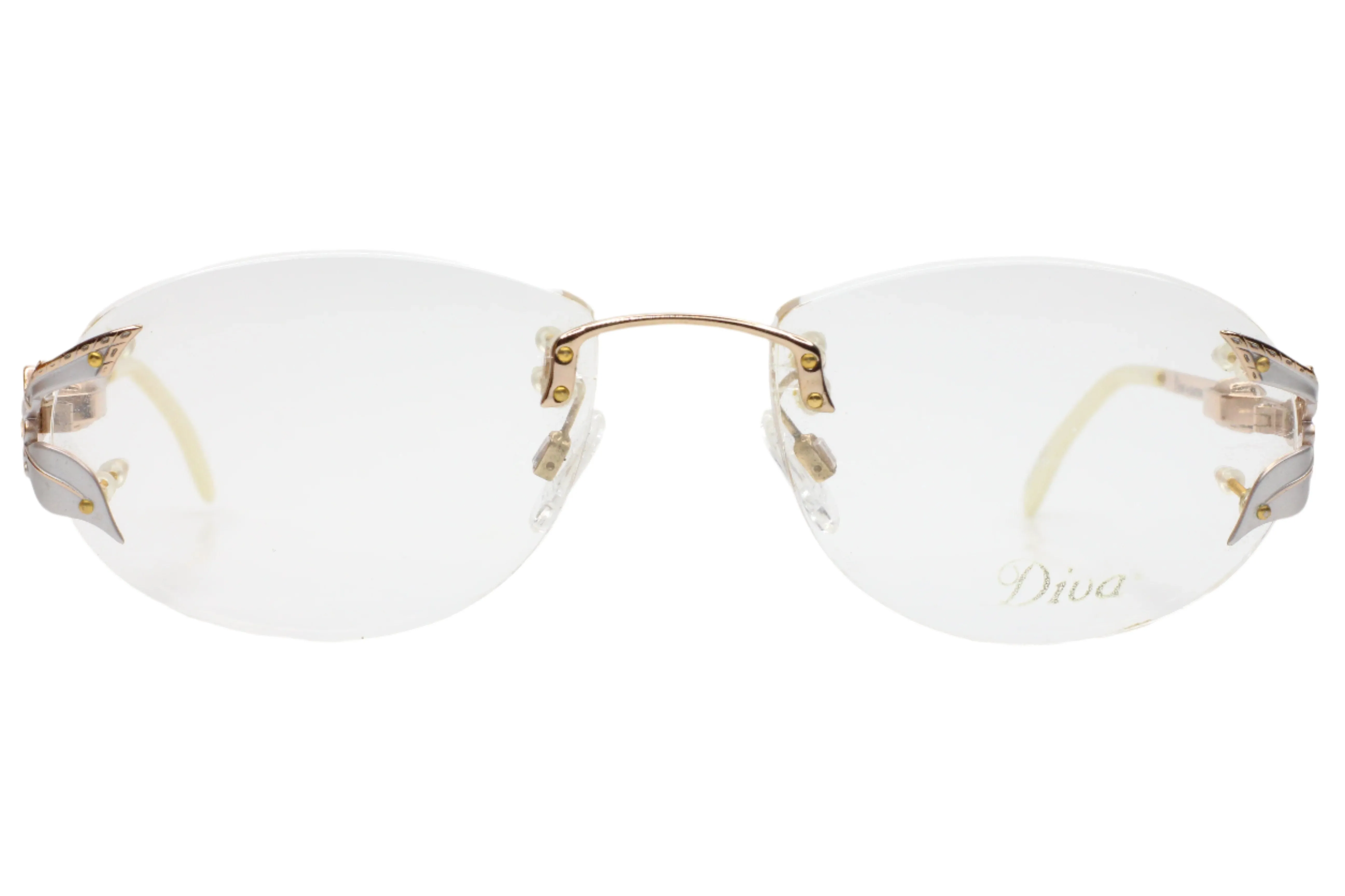 Diva 5085S Gold & Silver Vintage 90s Unique Rhinestones Italy Rimless Eyeglasses