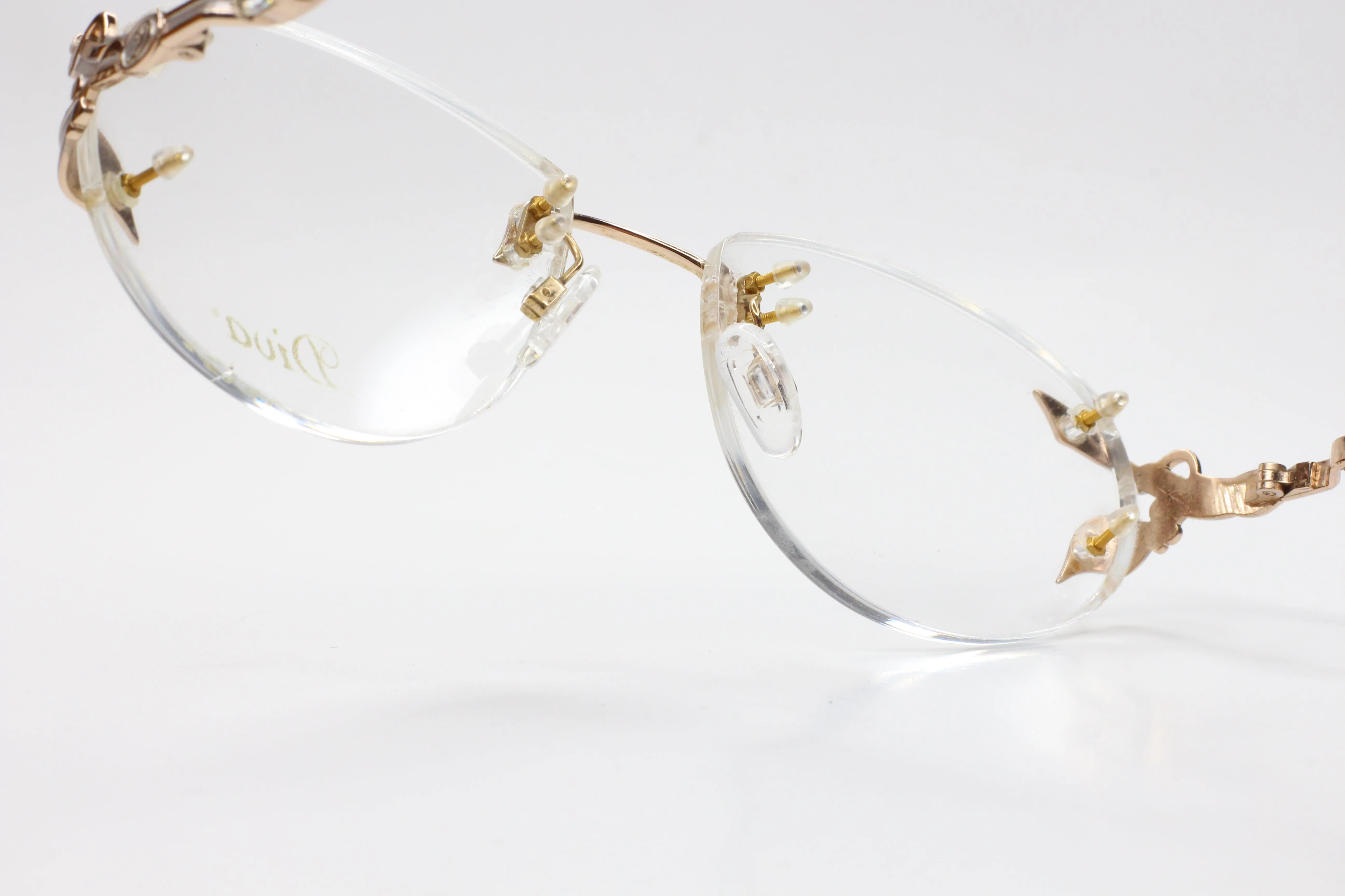 Diva 5085S Gold & Silver Vintage 90s Unique Rhinestones Italy Rimless Eyeglasses