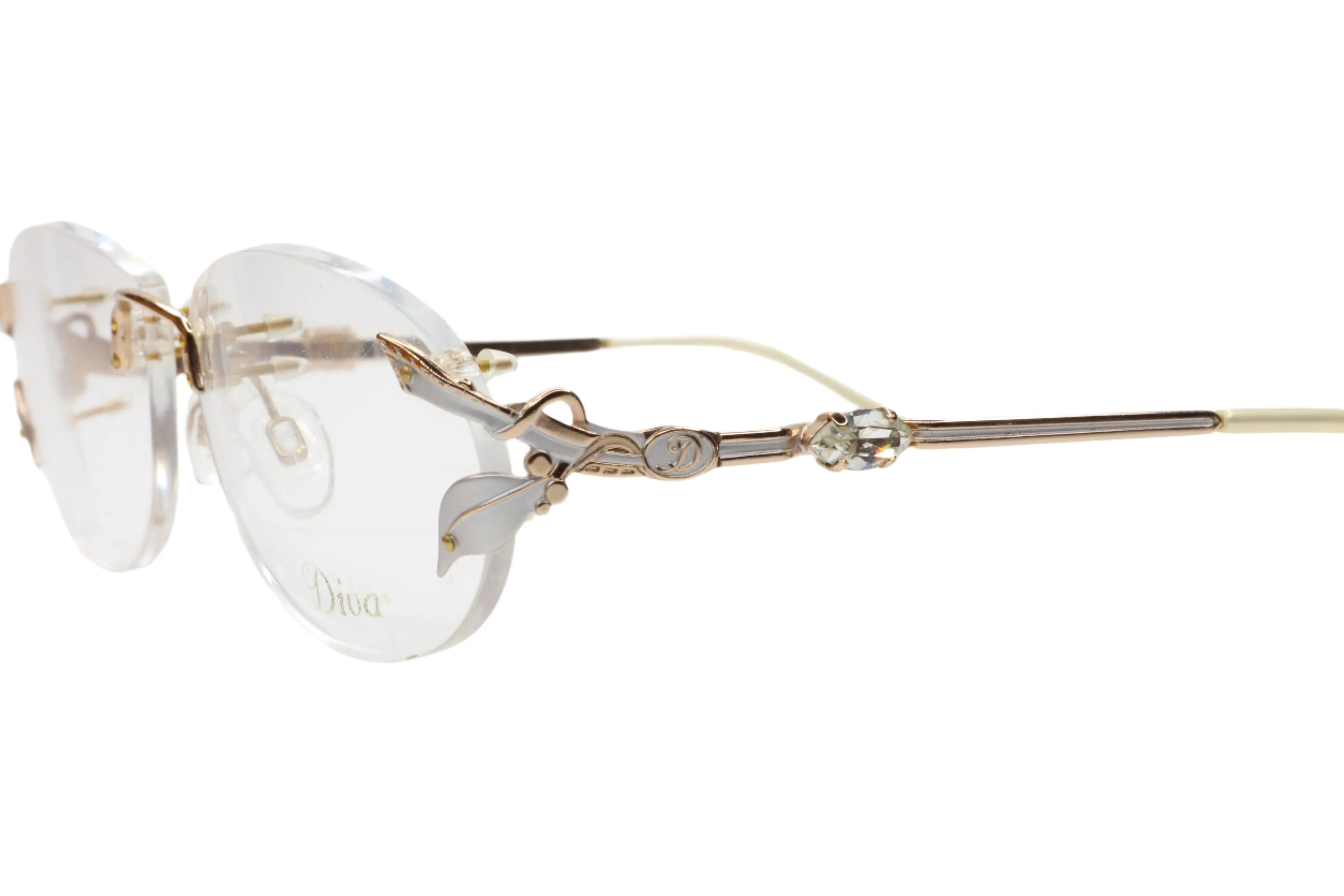 Diva 5085S Gold & Silver Vintage 90s Unique Rhinestones Italy Rimless Eyeglasses