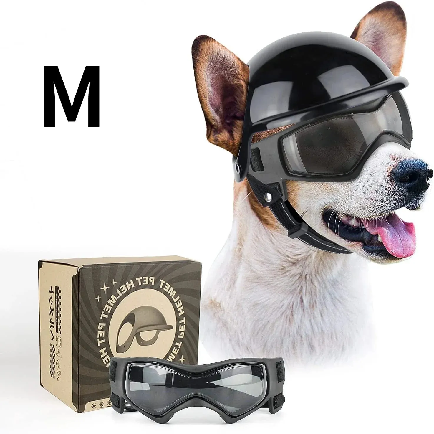 Dog Sunglasses Pet Helmet Set with Dog Goggles,Dust Wind UV Protection Dog Glasses Dog Helmet and Goggles Dog Motorcycle Helmet
