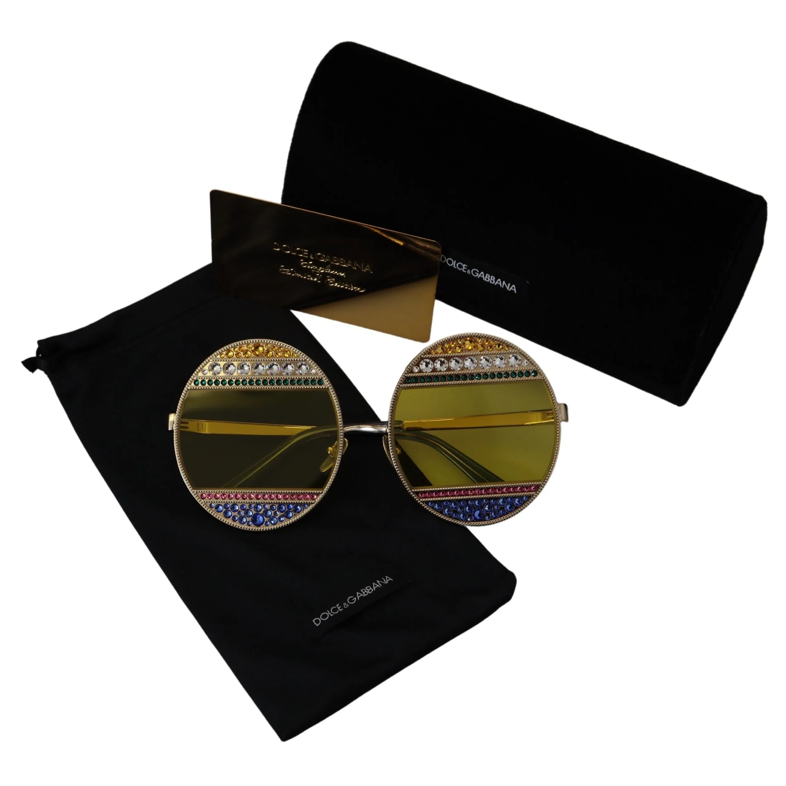 Dolce & Gabbana Crystal Embellished Gold Oval Sunglasses