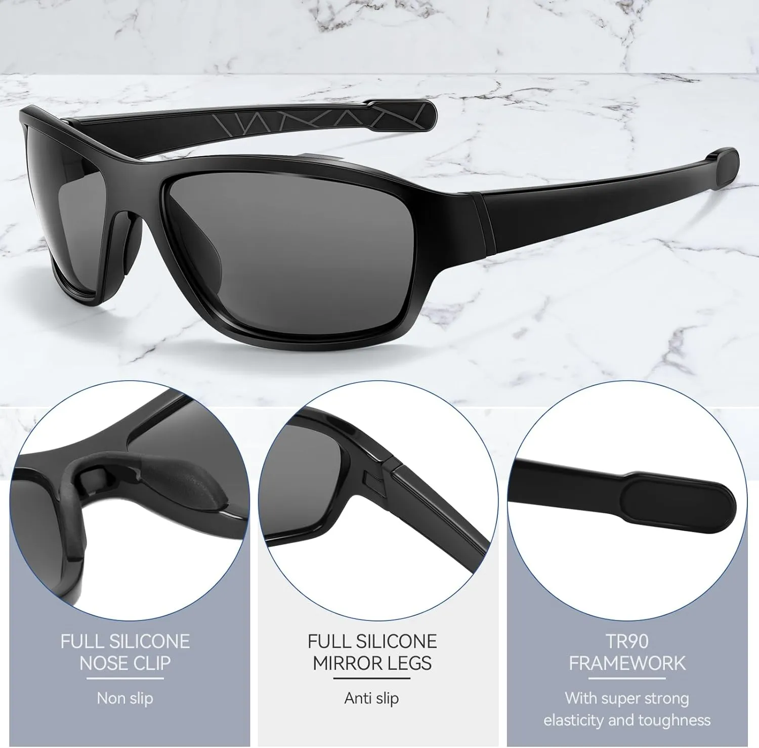Dollger Polarized Sports Sunglasses for Men Women, UV400 Protection Shades for Running Fishing Cycling Driving Golf