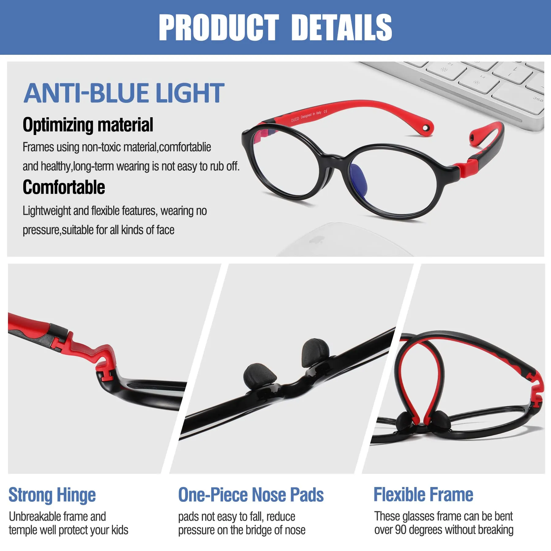 DUCO Blue Light Blocking Glasses Gaming Computer Glasses Eyeglasses Frames K026