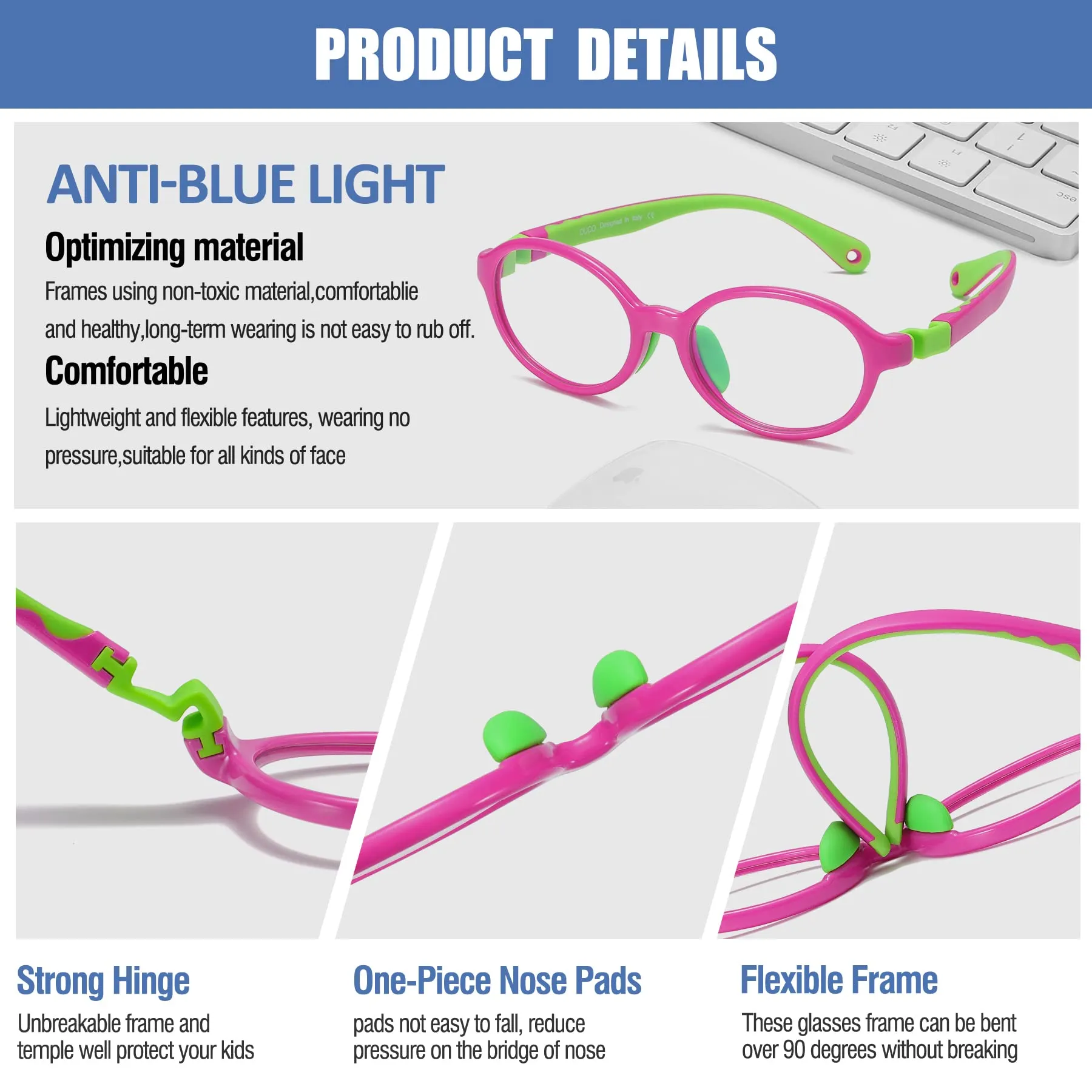 DUCO Blue Light Blocking Glasses Gaming Computer Glasses Eyeglasses Frames K026