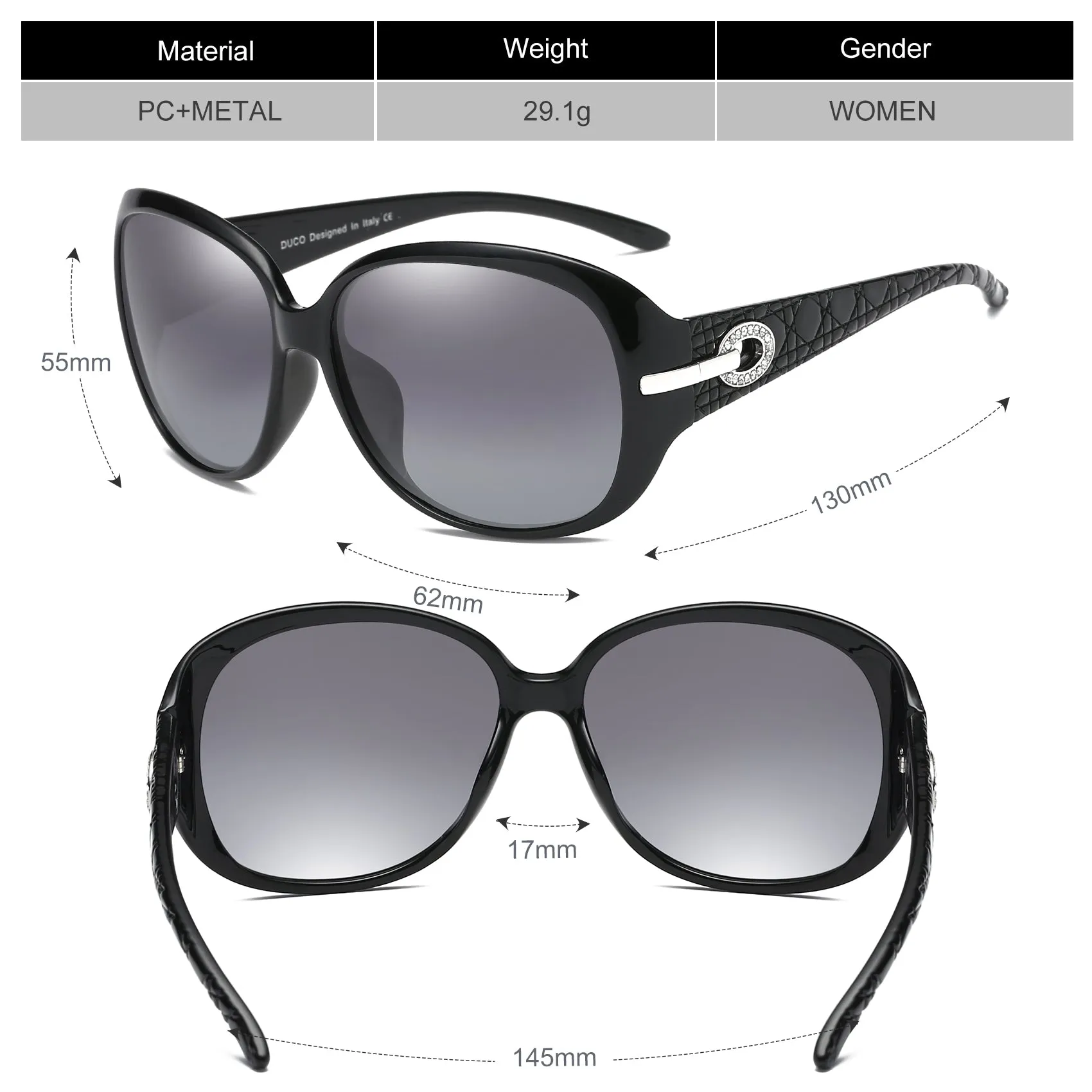 DUCO Classic Oversized Polarized Night Vision Sunglasses 6214