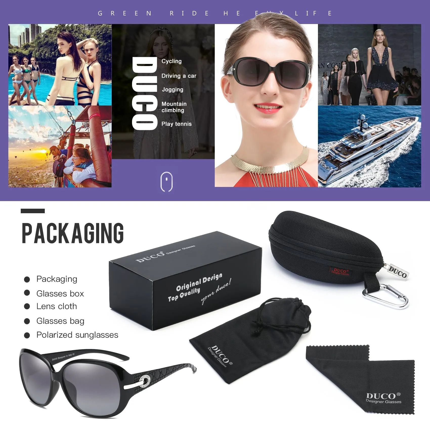 DUCO Classic Oversized Polarized Night Vision Sunglasses 6214
