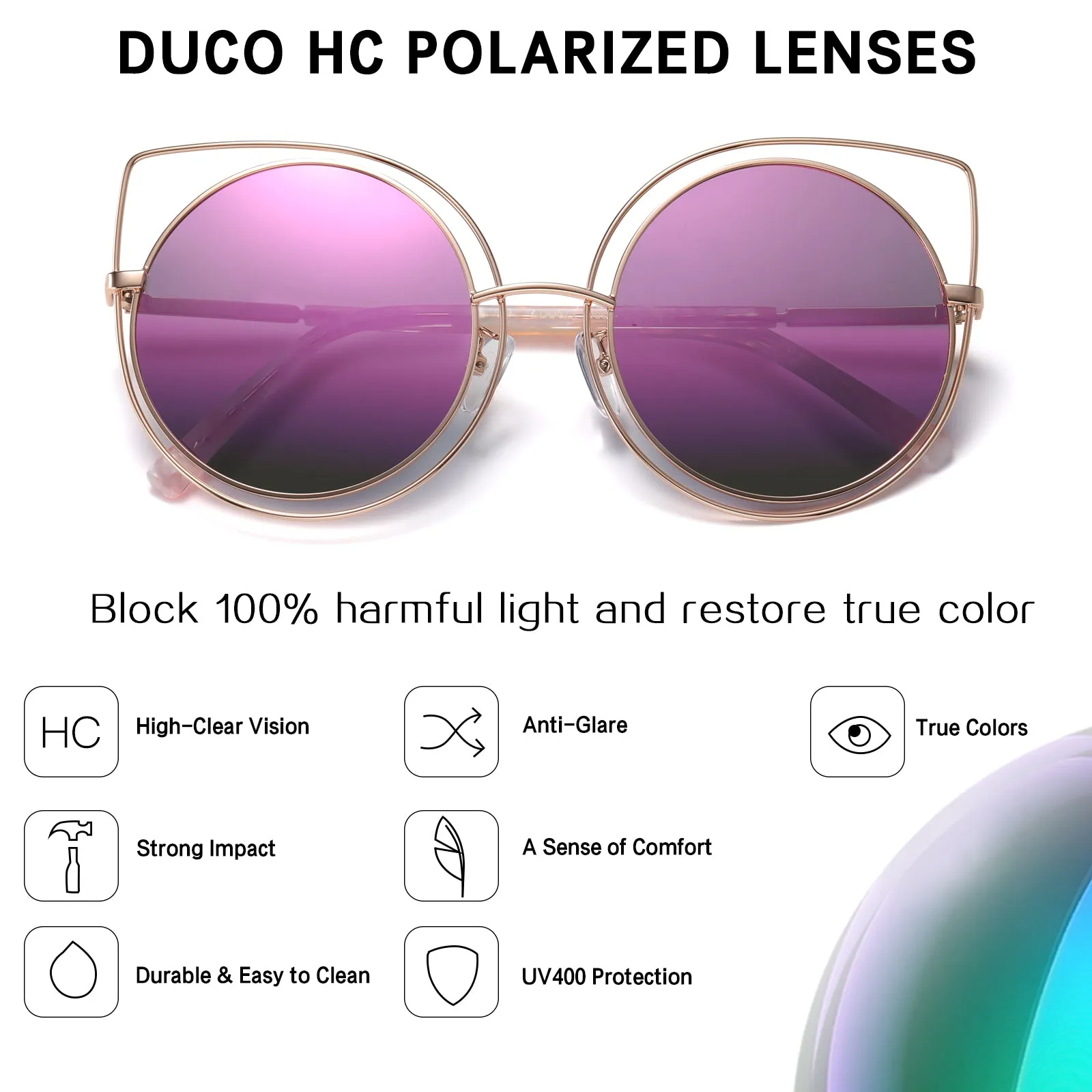 DUCO Classic Vintage Cateye Polarized Sunglasses For Women 100%UV Protection W002