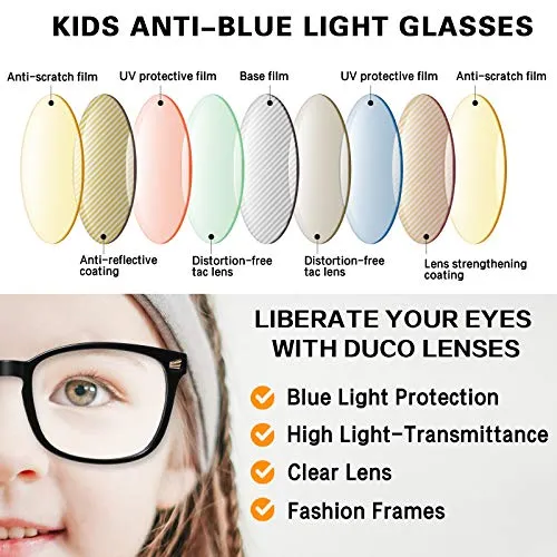 DUCO Kids Blue Light Glasses Girls Boys Computer Gaming Eyeglasses K028