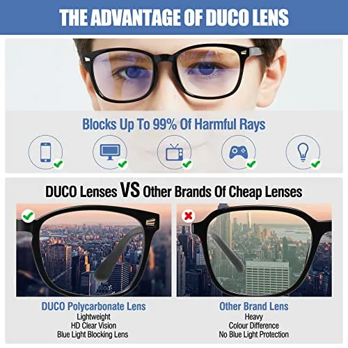 DUCO Kids Blue Light Glasses Girls Boys Computer Gaming Eyeglasses K028