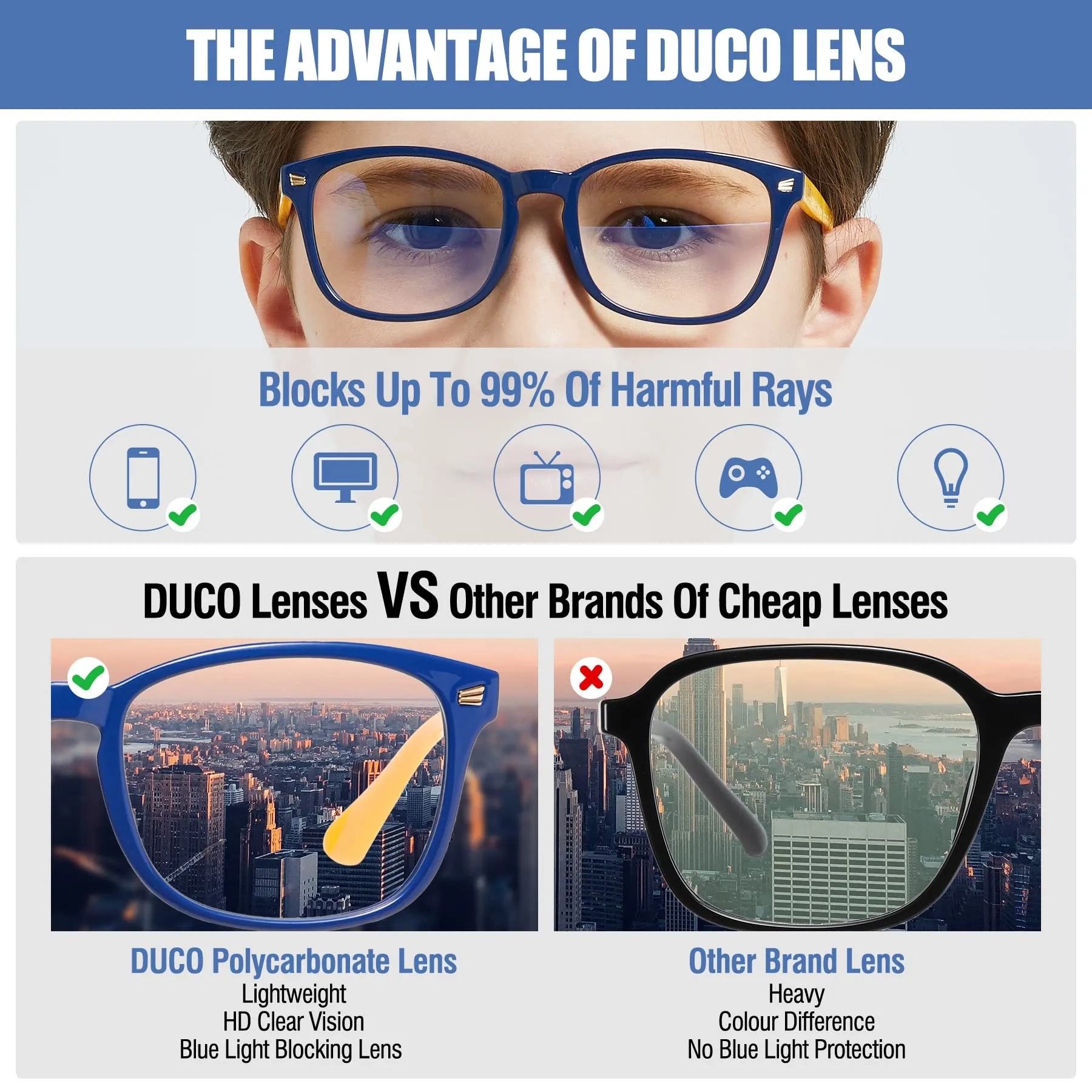 DUCO Kids Blue Light Glasses Girls Boys Computer Gaming Eyeglasses K028