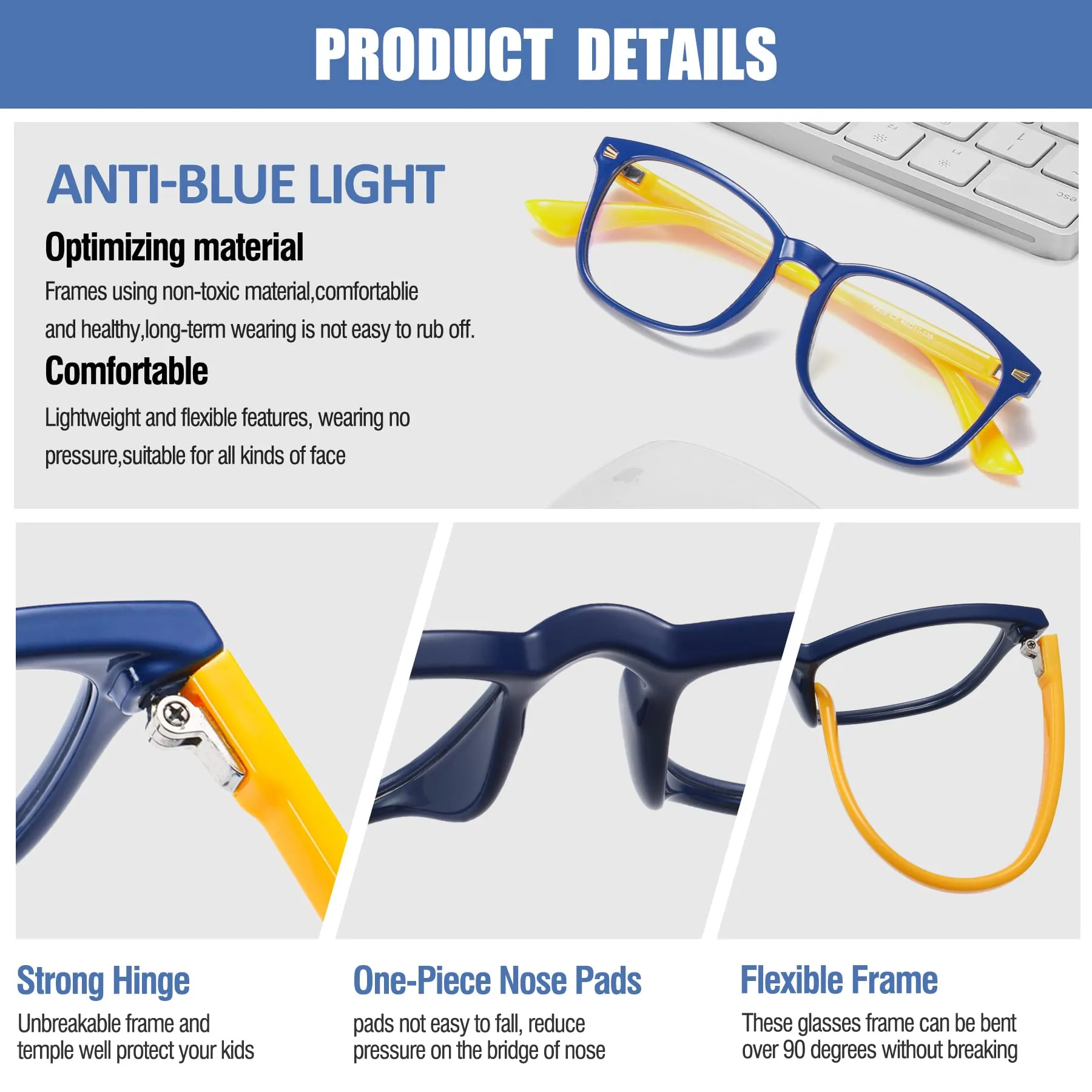 DUCO Kids Blue Light Glasses Girls Boys Computer Gaming Eyeglasses K028