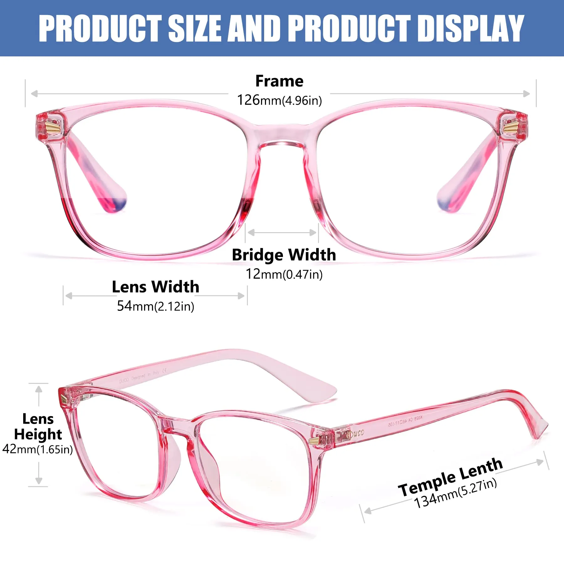 DUCO Kids Blue Light Glasses Girls Boys Computer Gaming Eyeglasses K028