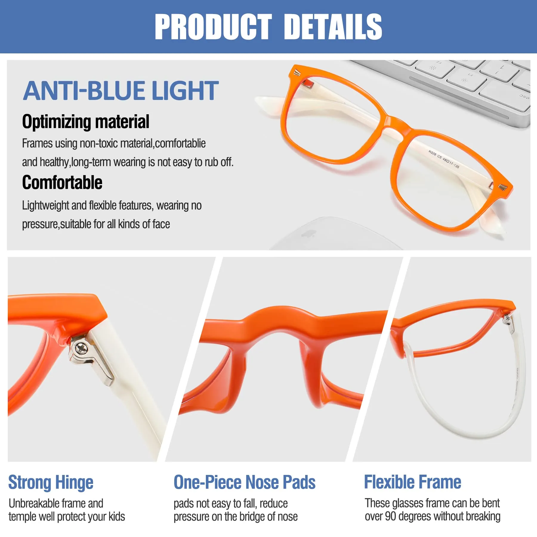 DUCO Kids Blue Light Glasses Girls Boys Computer Gaming Eyeglasses K028