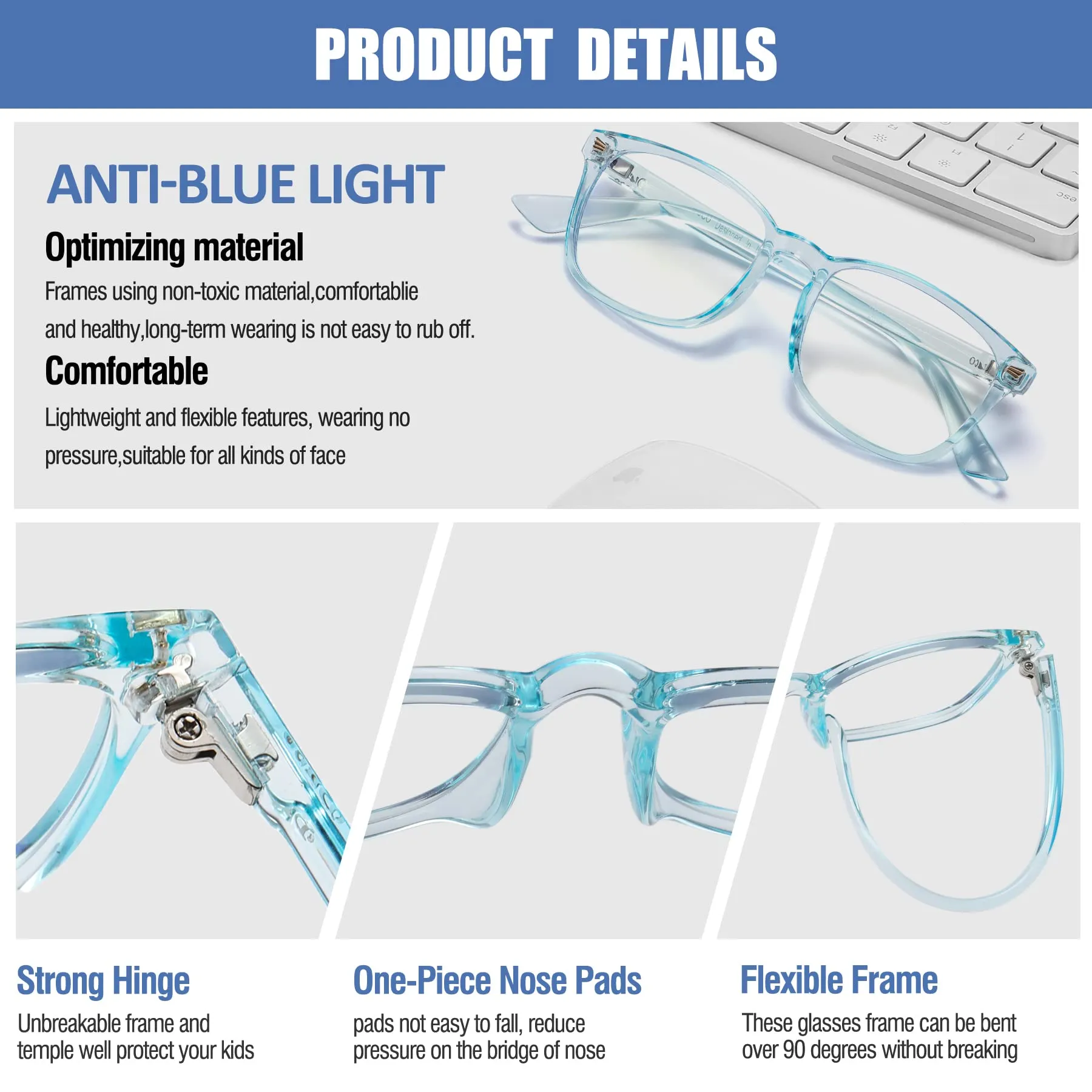 DUCO Kids Blue Light Glasses Girls Boys Computer Gaming Eyeglasses K028