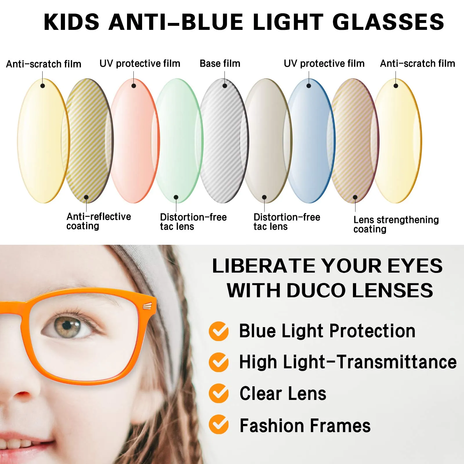 DUCO Kids Blue Light Glasses Girls Boys Computer Gaming Eyeglasses K028