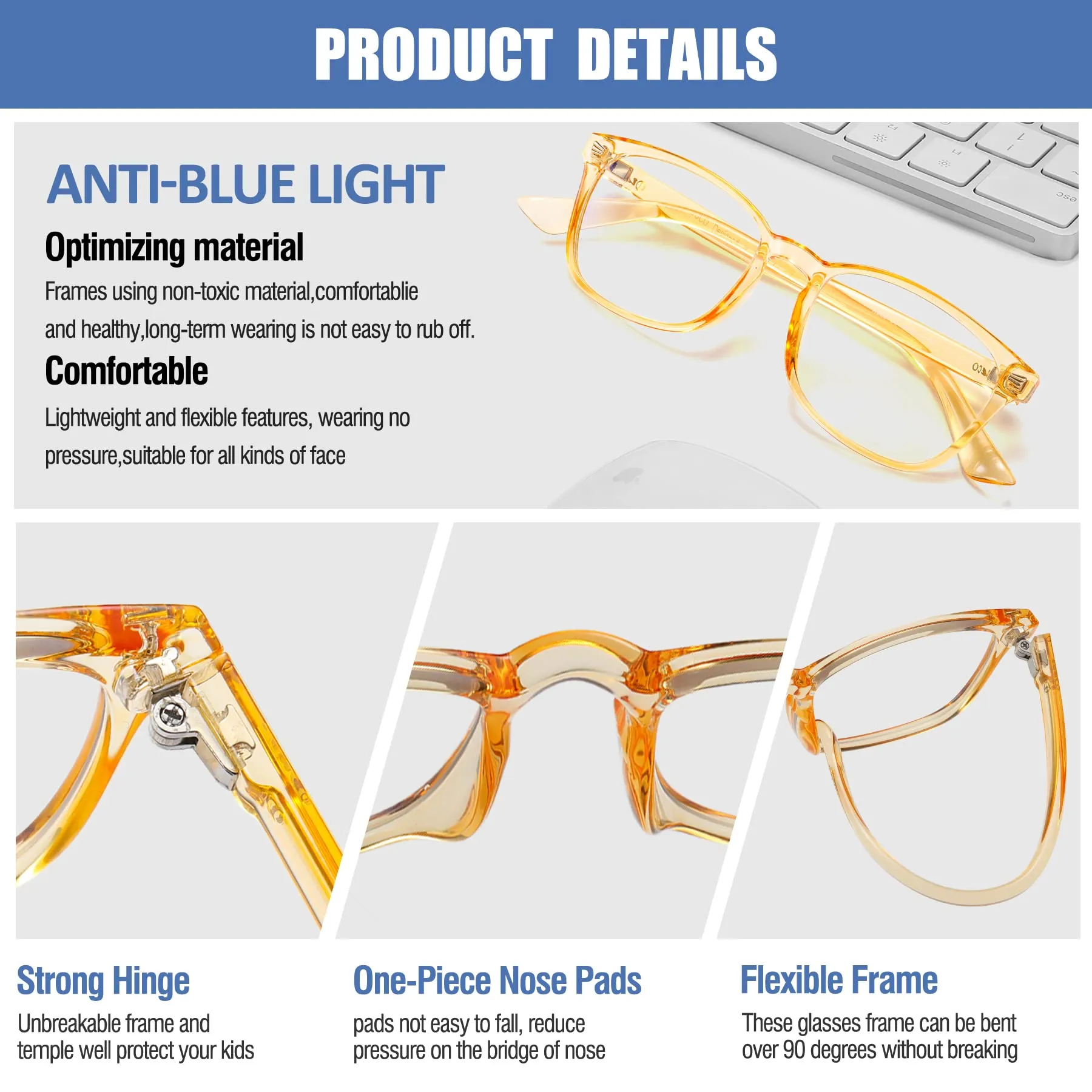 DUCO Kids Blue Light Glasses Girls Boys Computer Gaming Eyeglasses K028