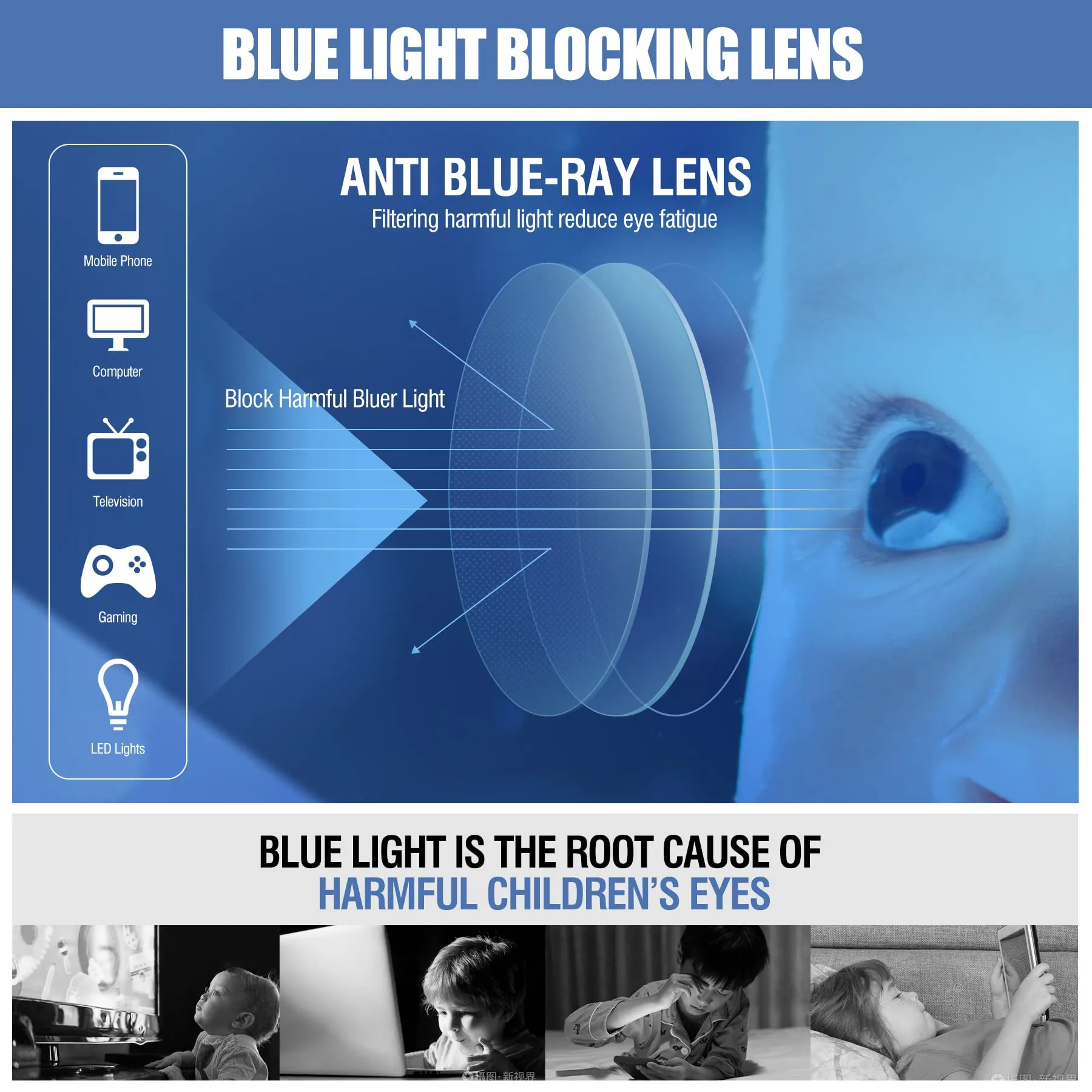 DUCO Kids Blue Light Glasses Girls Boys Computer Gaming Eyeglasses K028