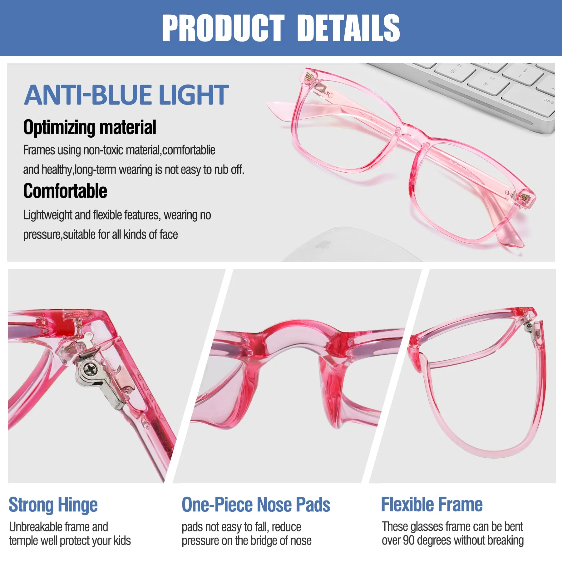 DUCO Kids Blue Light Glasses Girls Boys Computer Gaming Eyeglasses K028