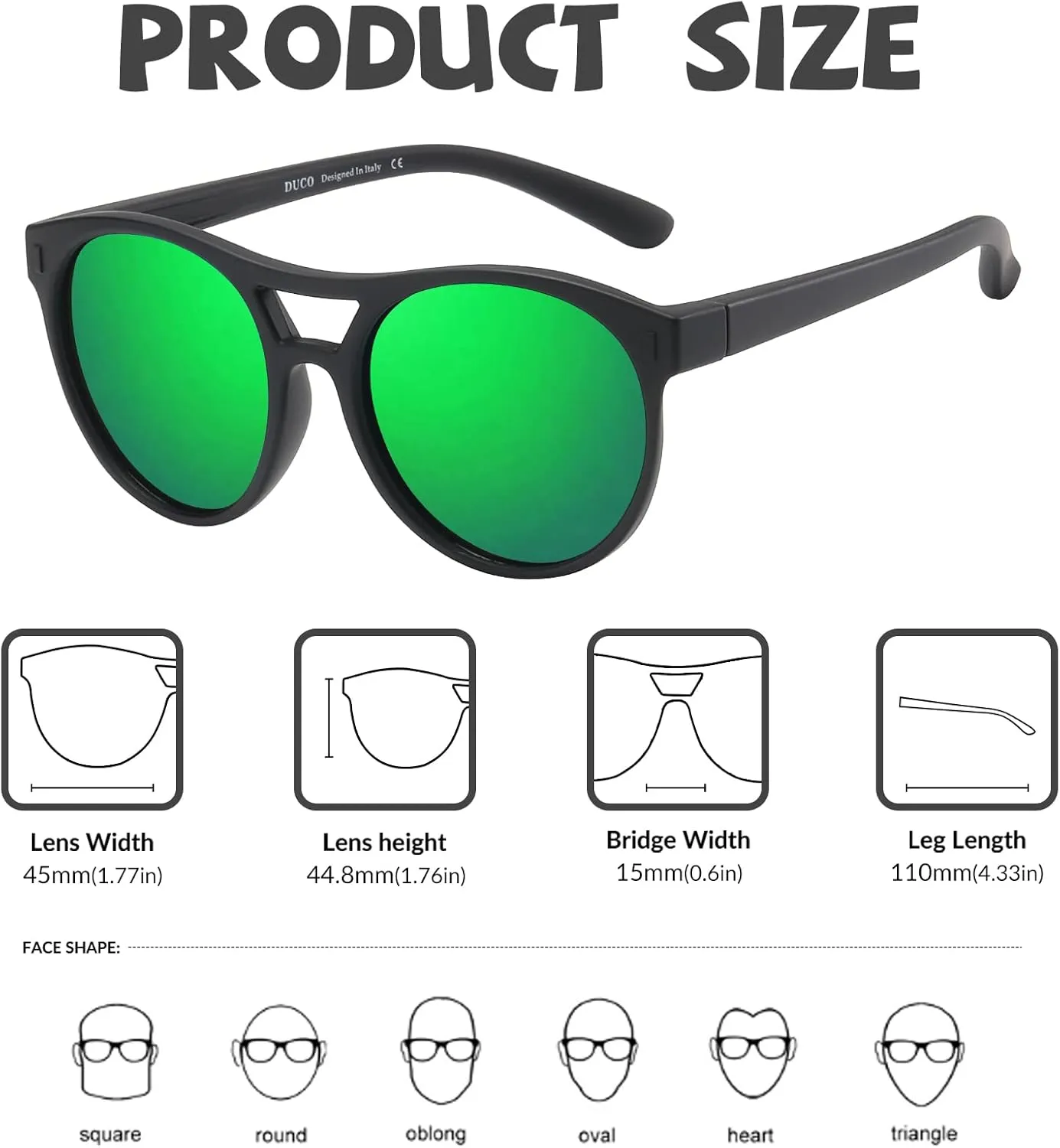 DUCO Sunglasses for Kids Boys Girls UV Protection Vintage Flexible Safety Polarized Sun Glasses with Strap DK030