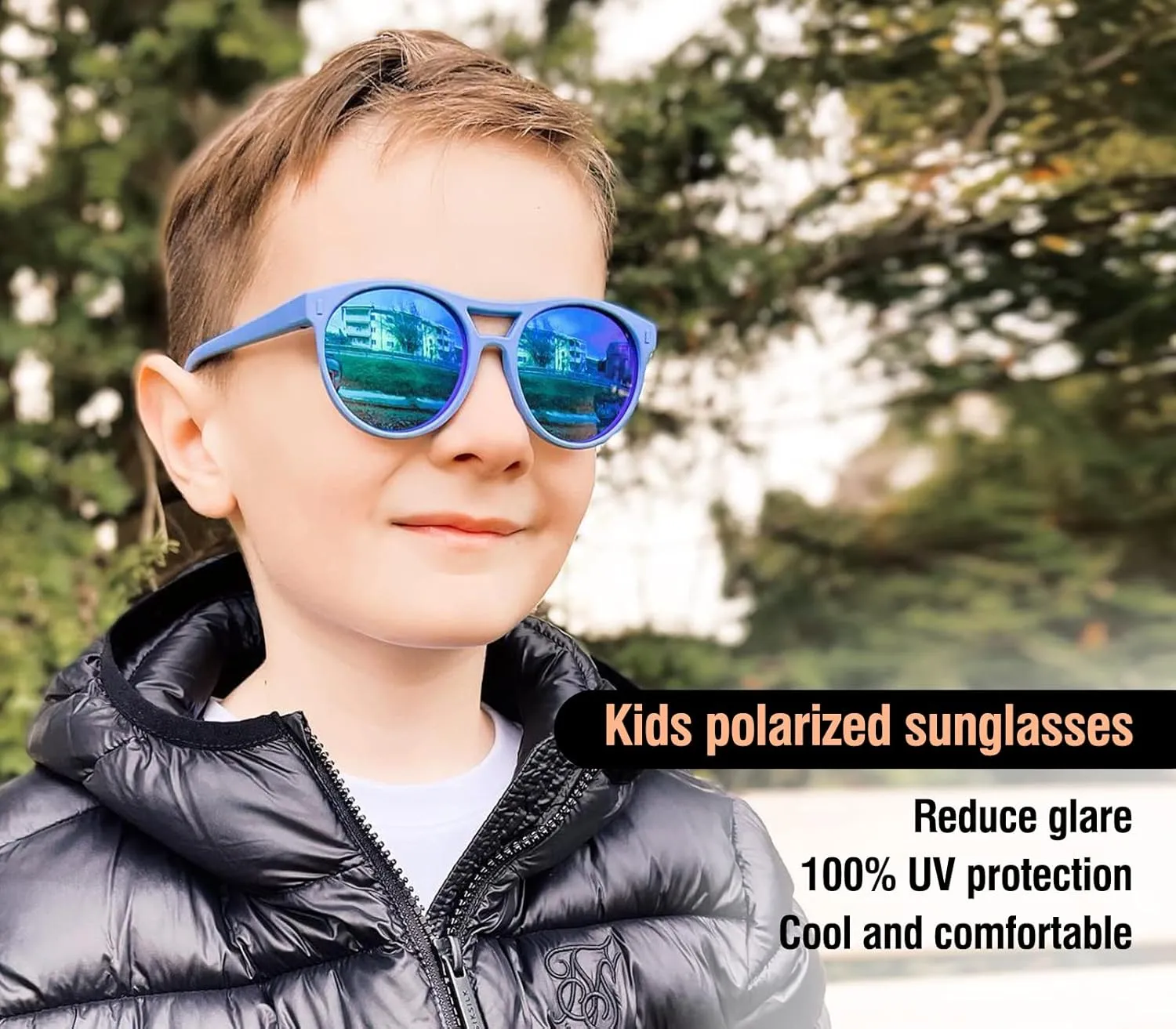 DUCO Sunglasses for Kids Boys Girls UV Protection Vintage Flexible Safety Polarized Sun Glasses with Strap DK030