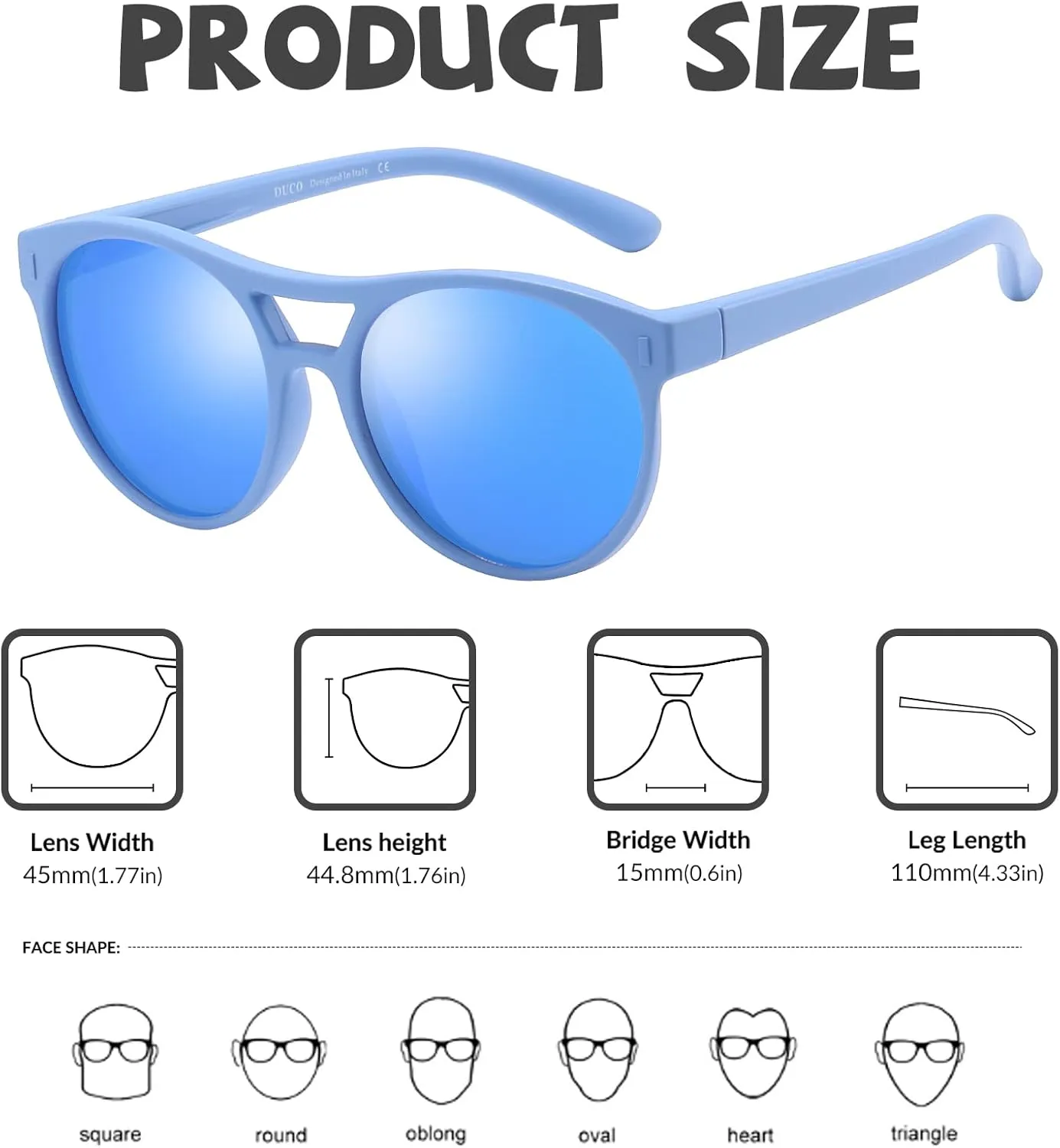 DUCO Sunglasses for Kids Boys Girls UV Protection Vintage Flexible Safety Polarized Sun Glasses with Strap DK030