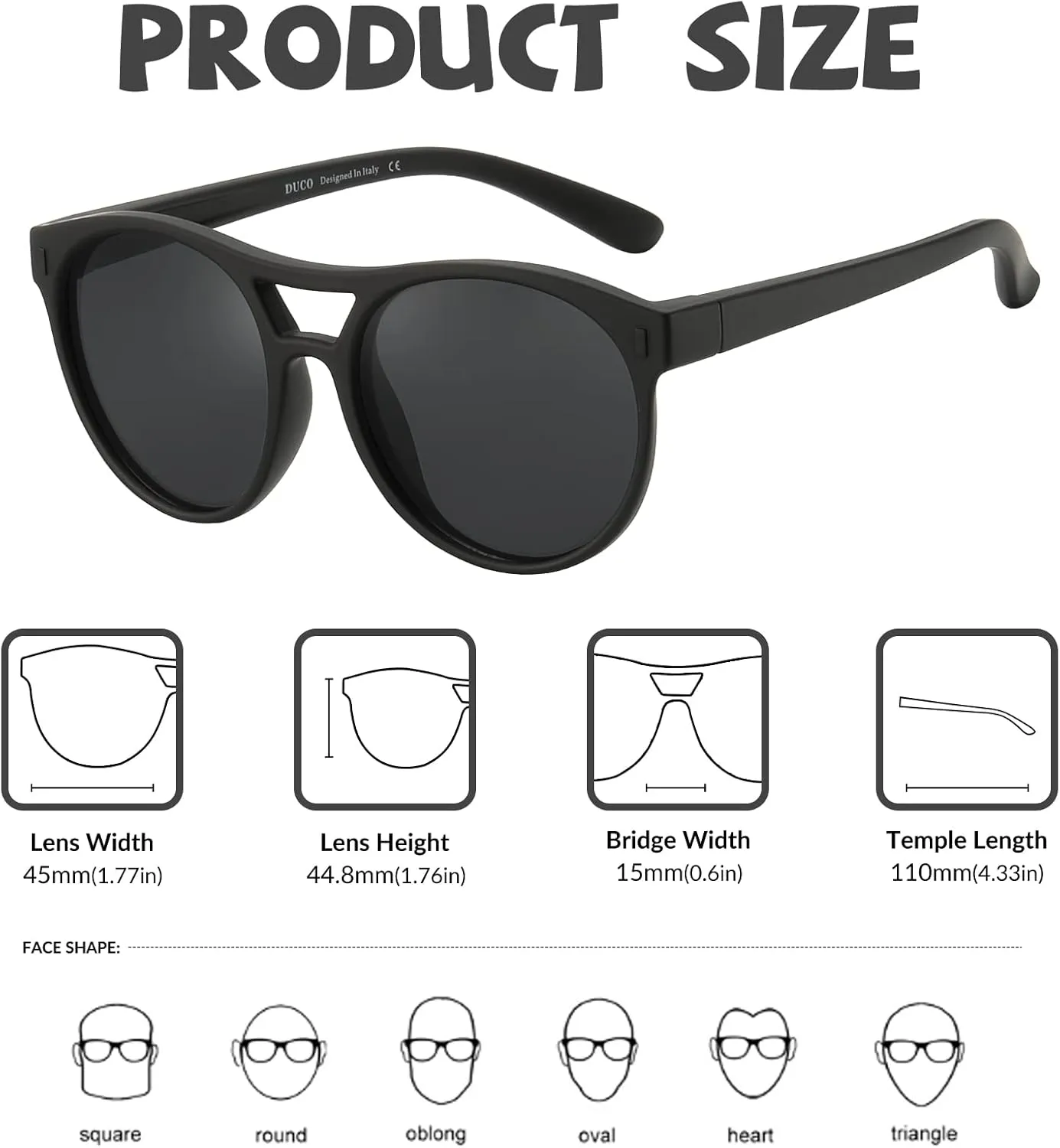 DUCO Sunglasses for Kids Boys Girls UV Protection Vintage Flexible Safety Polarized Sun Glasses with Strap DK030