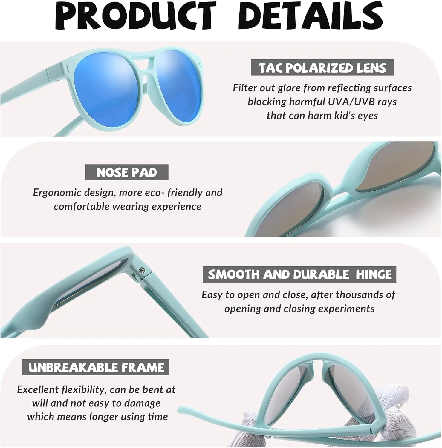 DUCO Sunglasses for Kids Boys Girls UV Protection Vintage Flexible Safety Polarized Sun Glasses with Strap DK030