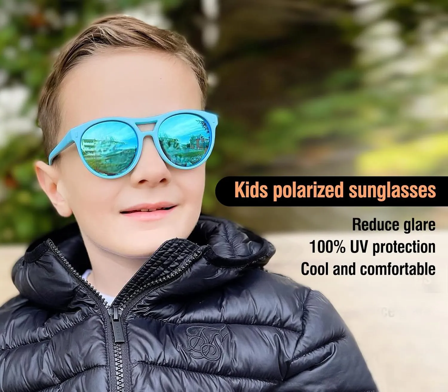 DUCO Sunglasses for Kids Boys Girls UV Protection Vintage Flexible Safety Polarized Sun Glasses with Strap DK030