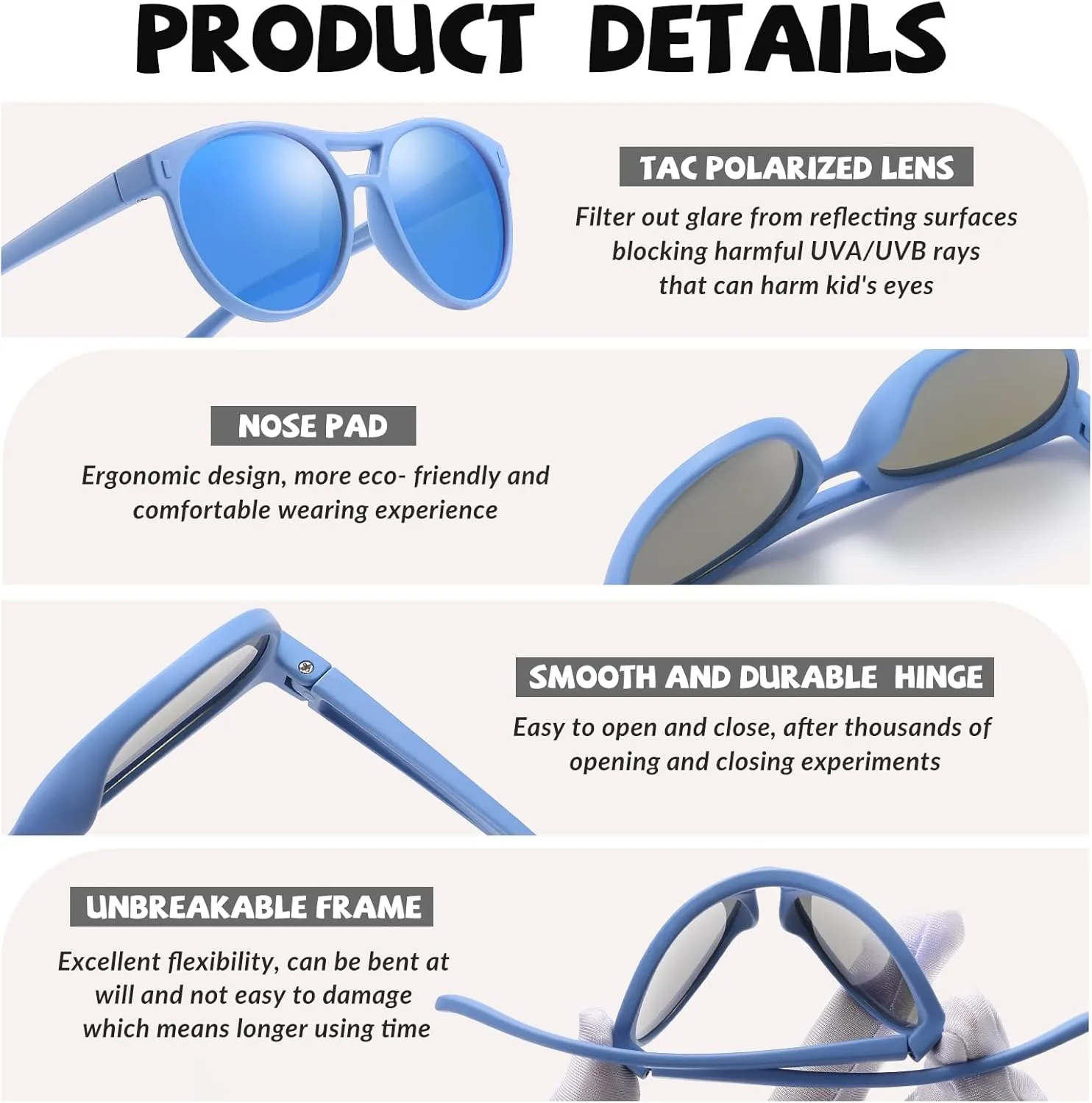 DUCO Sunglasses for Kids Boys Girls UV Protection Vintage Flexible Safety Polarized Sun Glasses with Strap DK030