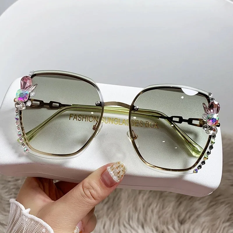 Elegant Basic Flower Ac Special-shaped Mirror Diamond Frameless Women's Sunglasses