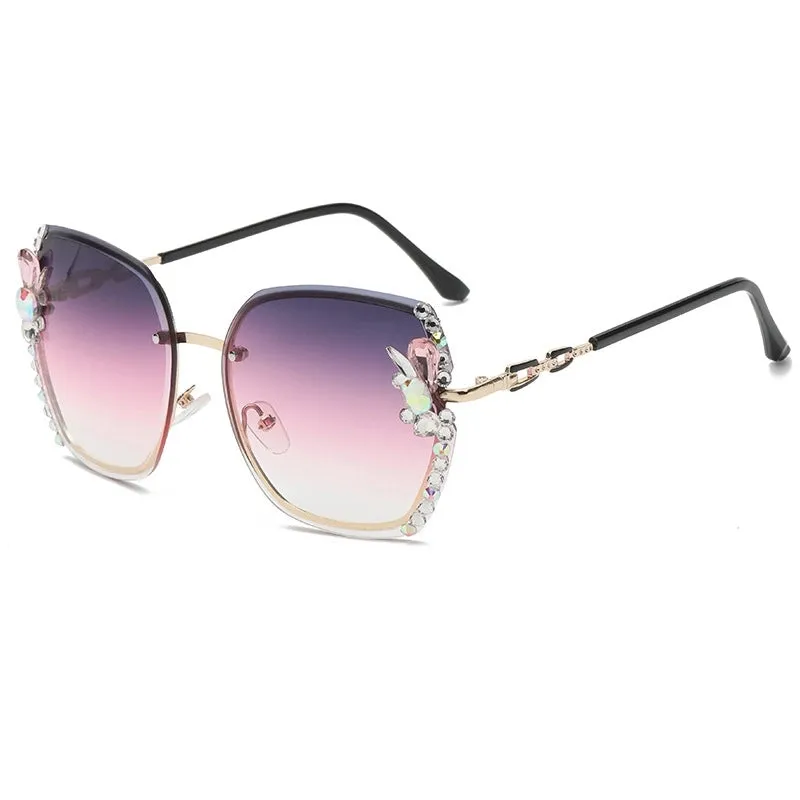 Elegant Basic Flower Ac Special-shaped Mirror Diamond Frameless Women's Sunglasses