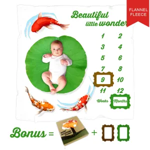 Endanzoo Baby Monthly Milestone Blanket - Flannel Fleece (Koi Fishes)