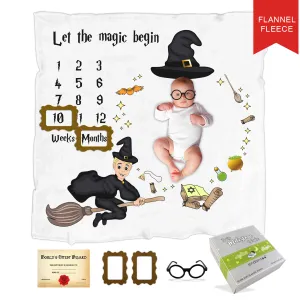 Endanzoo Baby Monthly Milestone Fleece Blanket - Flying Wizard