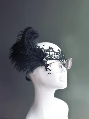 Eyeglass Mask - Black Ostrich