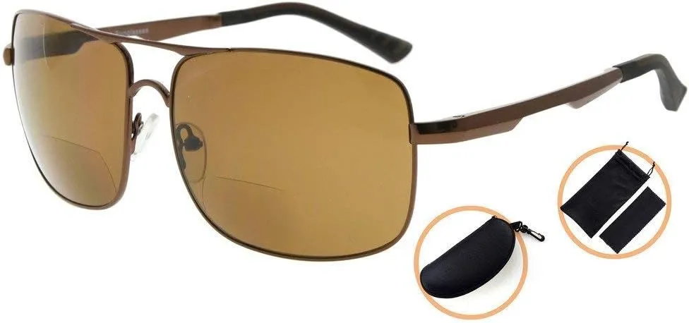 Eyekepper Polycarbonate Polarized Bifocal Sunglasses Pilot Style Bifocal Sunshine Readers Outdoor Polarised Reading Glasses (Brown, 1.50)