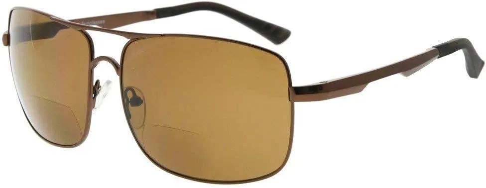 Eyekepper Polycarbonate Polarized Bifocal Sunglasses Pilot Style Bifocal Sunshine Readers Outdoor Polarised Reading Glasses (Brown, 1.50)