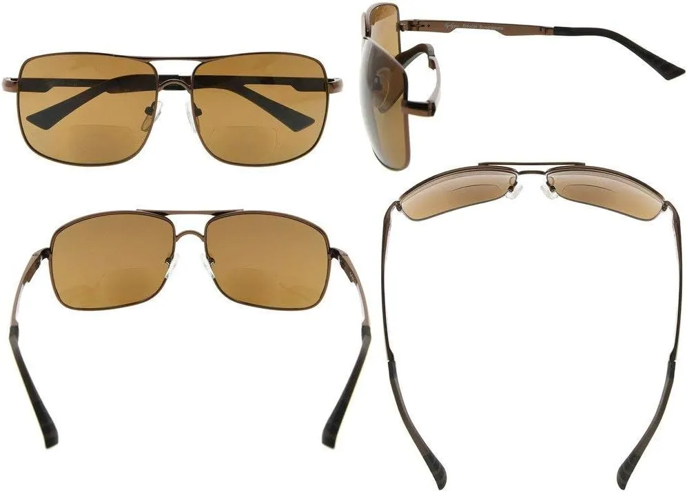 Eyekepper Polycarbonate Polarized Bifocal Sunglasses Pilot Style Bifocal Sunshine Readers Outdoor Polarised Reading Glasses (Brown, 1.50)