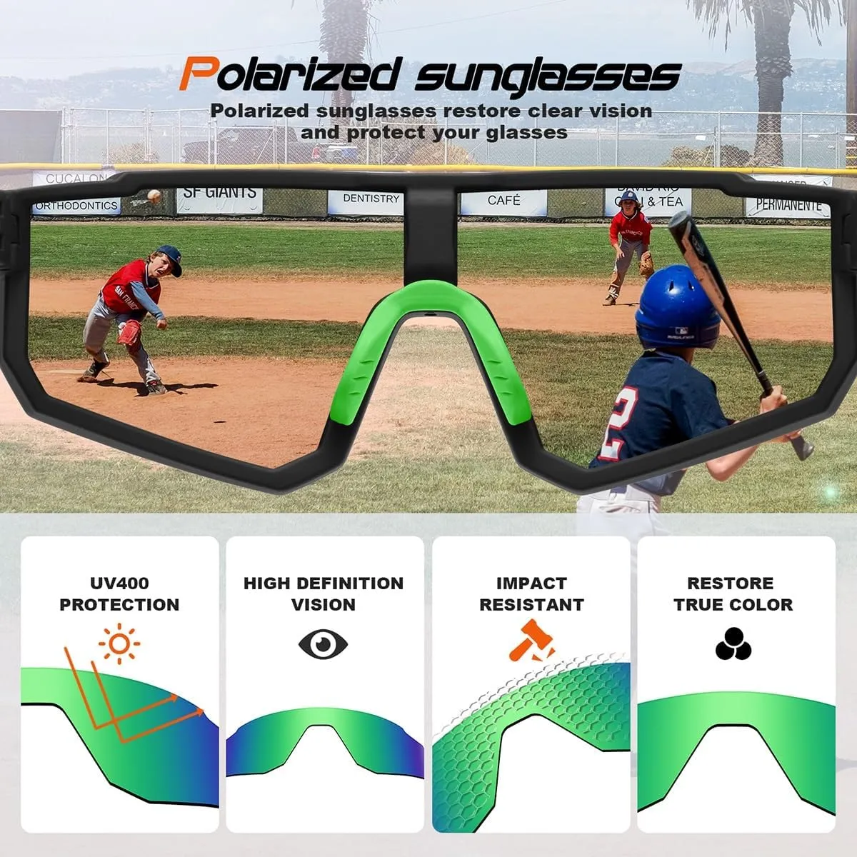 FAGUMA Kids Polarized Sports Sunglasses Youth Baseball Sunglasses Age 8-16 Boys Girls Softball Cycling UV400 Protection