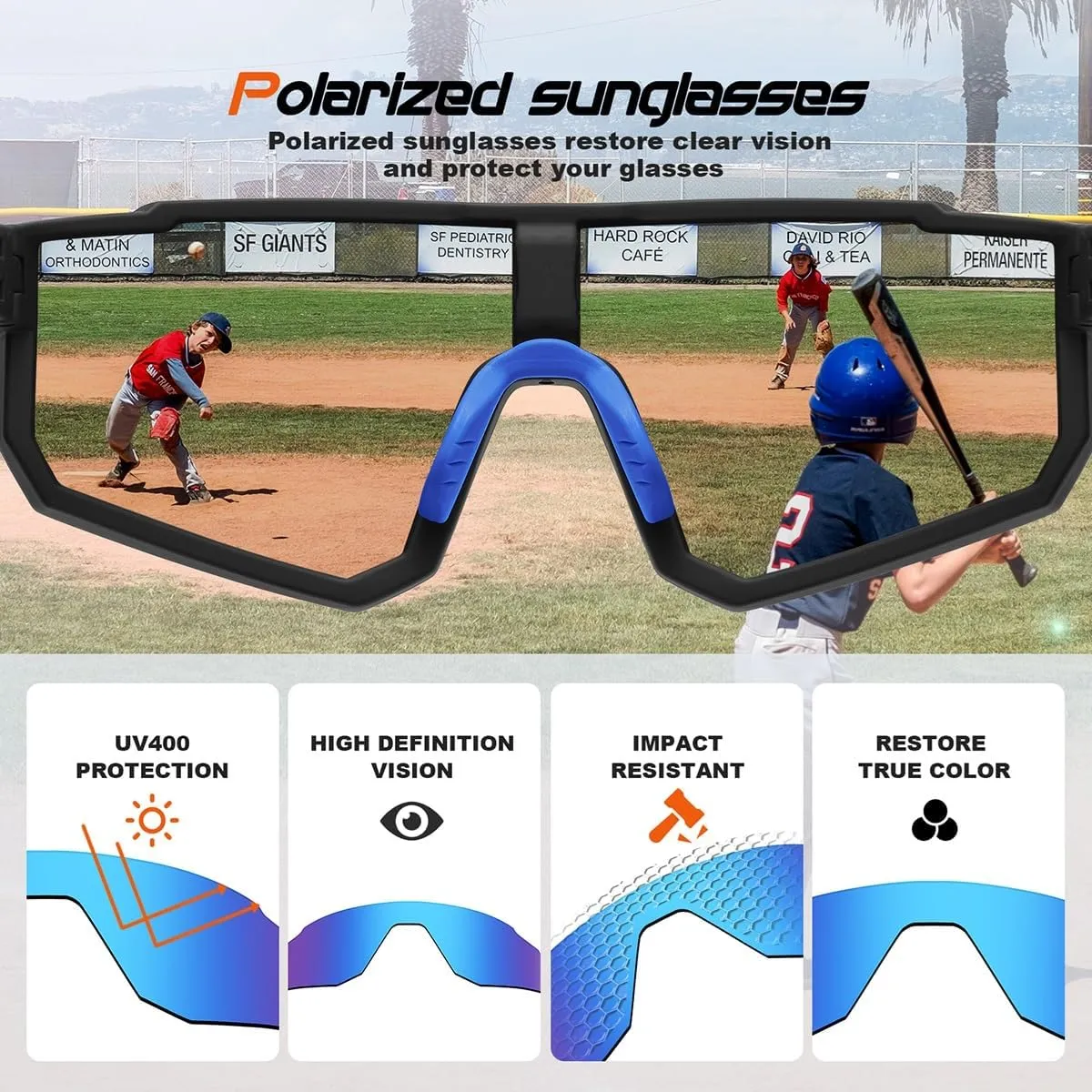 FAGUMA Kids Polarized Sports Sunglasses Youth Baseball Sunglasses Age 8-16 Boys Girls Softball Cycling UV400 Protection