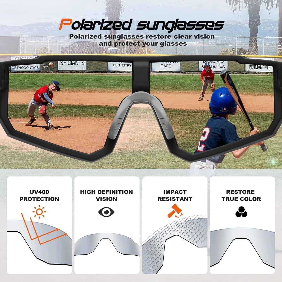 FAGUMA Kids Polarized Sports Sunglasses Youth Baseball Sunglasses Age 8-16 Boys Girls Softball Cycling UV400 Protection