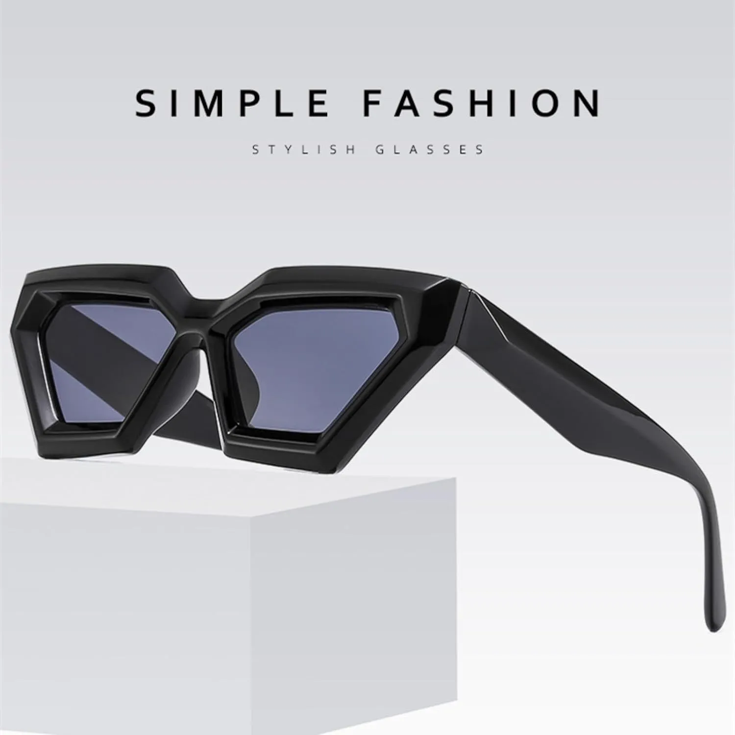 Fashion Retro Polygon Cat Eye Black Sunglasses for Women Punk Uv400