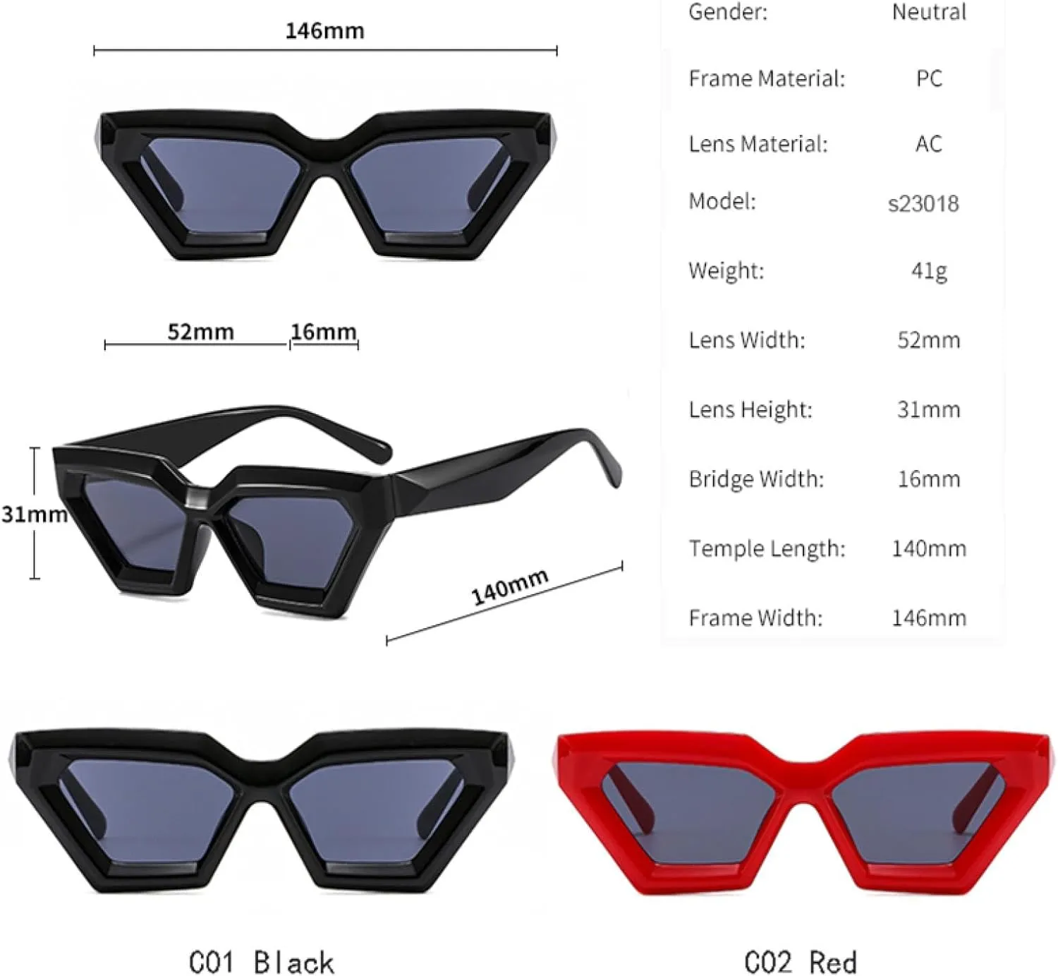 Fashion Retro Polygon Cat Eye Black Sunglasses for Women Punk Uv400